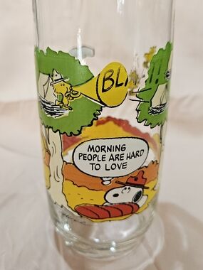 Peanuts Snoopy & Woodstock Vintage Glass - Yellow Green Orange